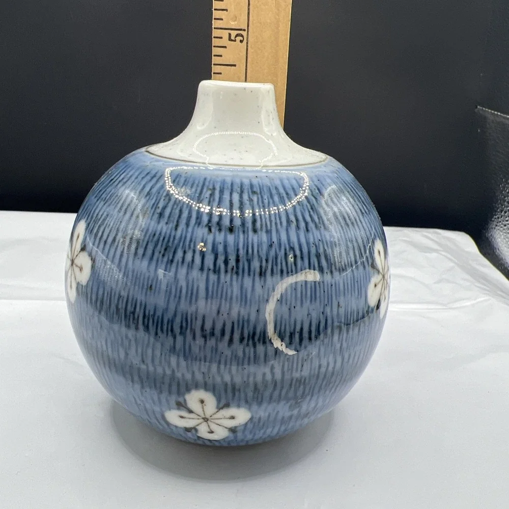 VTG Otagiri OMC Japan Blue Ceramic Bud Vase Weed Pot 4.5
